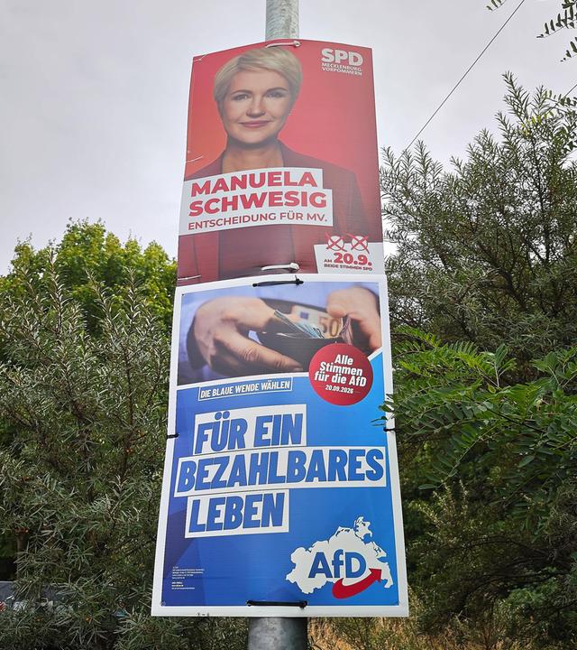Mecklenburg-Vorpommern, Landtagswahl: Wahlplakate von SPD und AfD