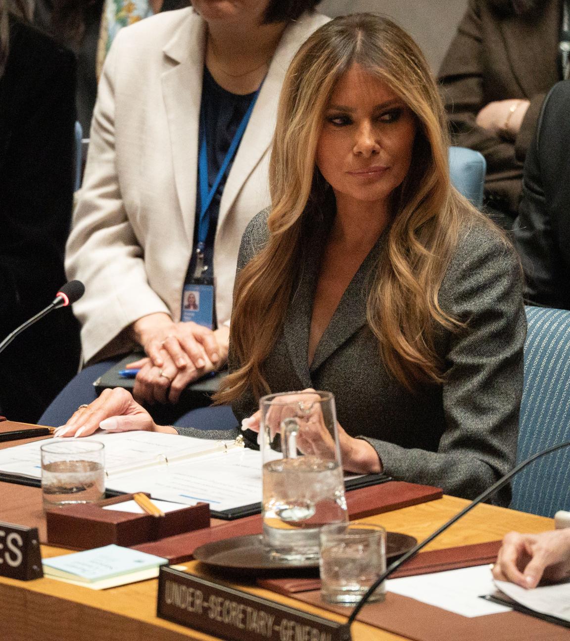Melania Trump, First Lady der Vereinigten Staaten, während der Sitzung des Sicherheitsrates der Vereinten Nationen zum Thema Frieden durch Bildung am Montag, dem 2. März 2026 in New York, New York, USA.