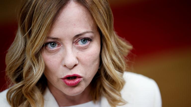 Italy's Prime Minister Giorgia Meloni speaks to the media during an informal European Union leaders' summit in Brussels, Belgium April 18, 2024