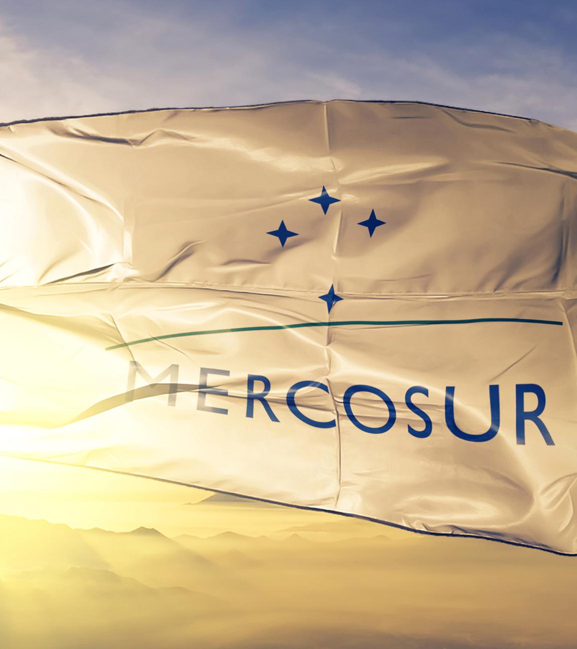 Fahne mit Schriftzug "Mercosur"