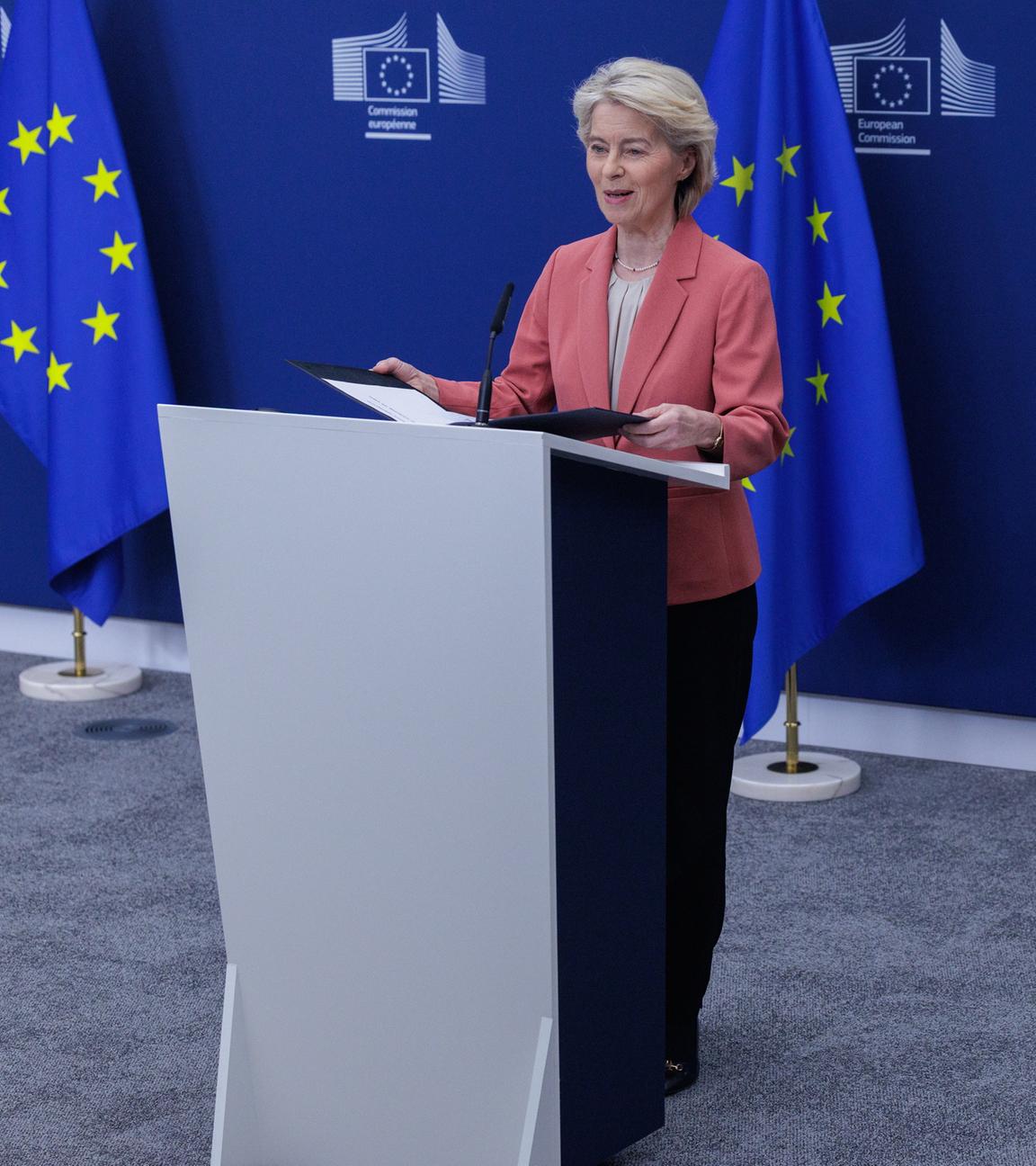 Präsidentin der EU-Kommission, Ursula von der Leyen, bei einer Pressekonferenz zum Mercosur-Abkommen.