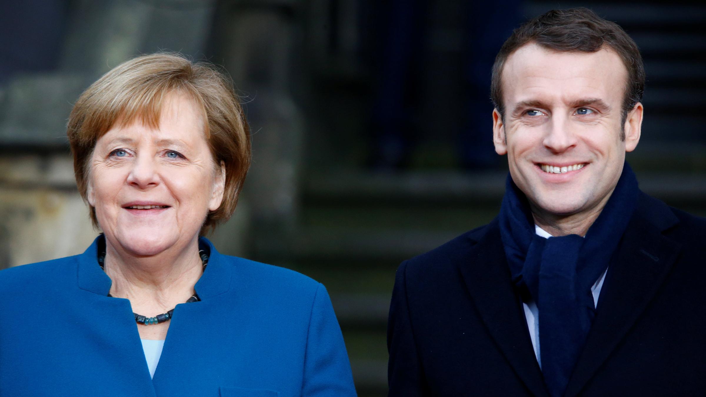 Bundeskanzlerin Angela Merkel (CDU) und Frankreichs Präsident Emmanuel Macron in Aachen. 