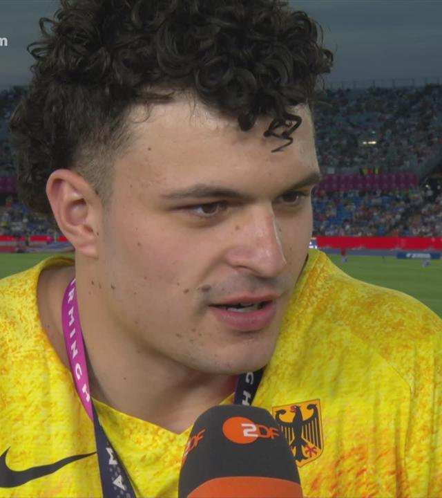 Merlin Hummel im Interview mit dem ZDF nach seinem Wettkampf bei den Leichtathletik-Europameisterschaften.rschaften 2026.