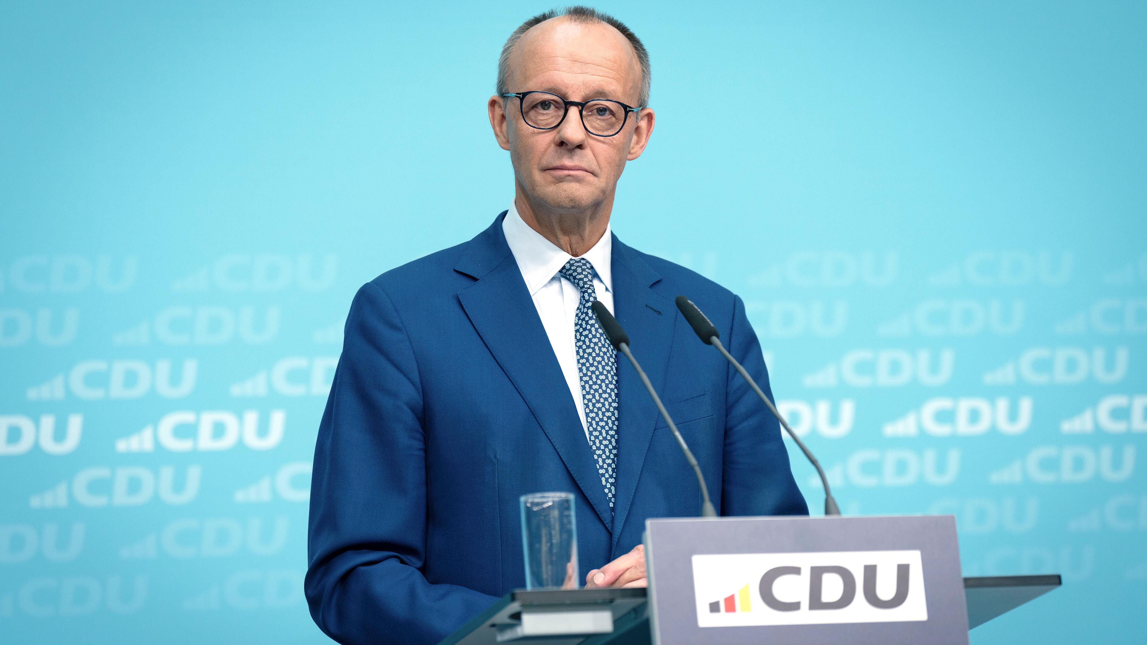 Friedrich Merz bei der Pressekonferenz zu den Ergebnissen der Praesidiumsklausur der CDU im Konrad-Adenauer-Haus.
