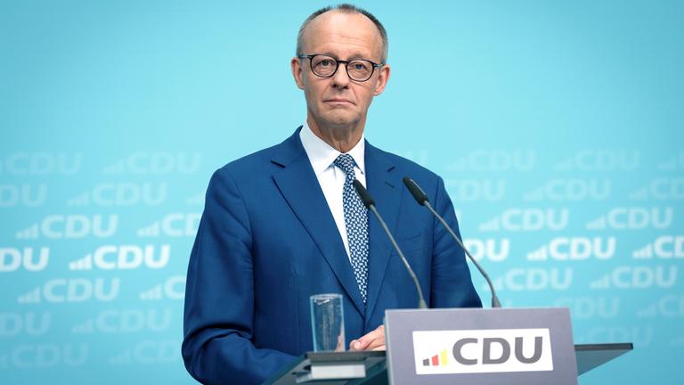 Friedrich Merz bei der Pressekonferenz zu den Ergebnissen der Praesidiumsklausur der CDU im Konrad-Adenauer-Haus.