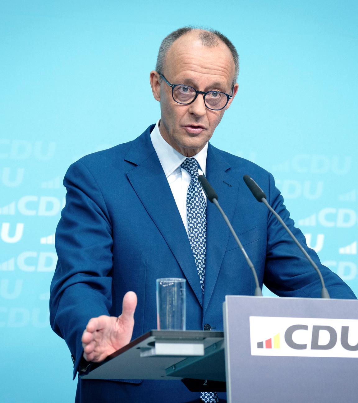 Friedrich Merz bei der Pressekonferenz zu den Ergebnissen der Praesidiumsklausur der CDU im Konrad-Adenauer-Haus.