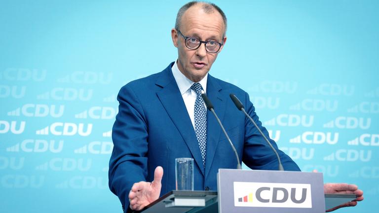 Friedrich Merz bei der Pressekonferenz zu den Ergebnissen der Praesidiumsklausur der CDU im Konrad-Adenauer-Haus.