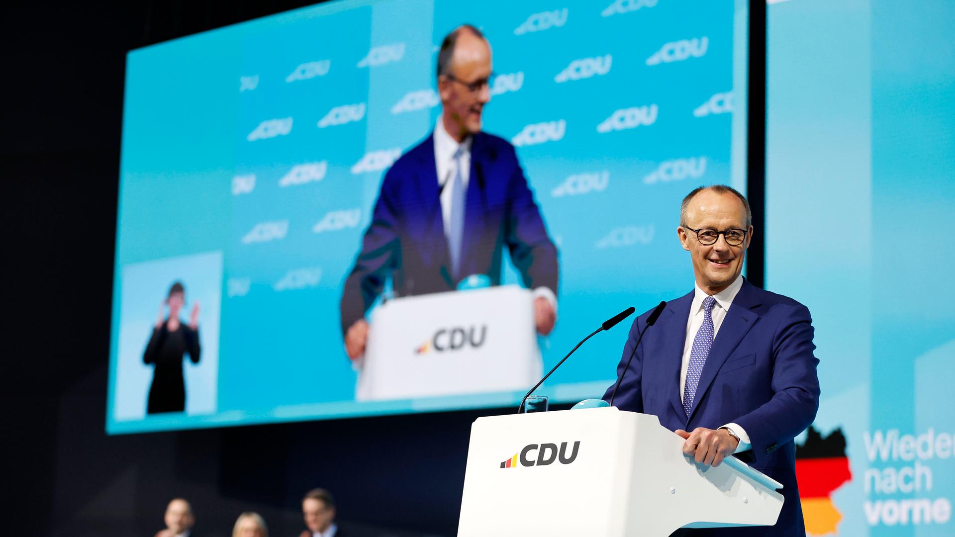 Friedrich Merz beim 37. Parteitag der CDU Deutschlands im CityCube Berlin.
