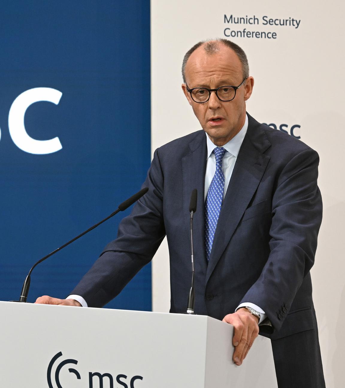 Bundeskanzler Friedrich Merz (CDU) spricht am 13.02.2026 bei der Eröffnung der Münchner Sicherheitskonferenz (MSC) im Bayrischen Hof in München.