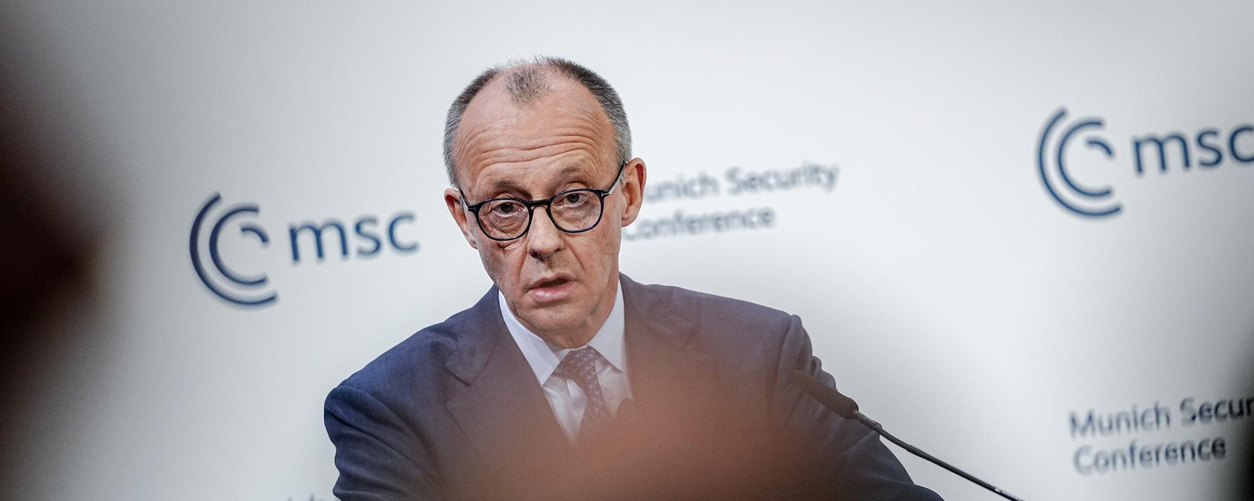 Bundeskanzler Friedrich Merz (CDU) spricht am 13.02.2026 bei der Eröffnung der Münchner Sicherheitskonferenz (MSC) im Bayrischen Hof in München.