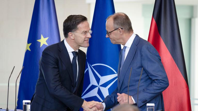 Kanzler Merz und NATO Generalsekretär Rutte bei einer Pk im Berliner Bundeskanzleramt