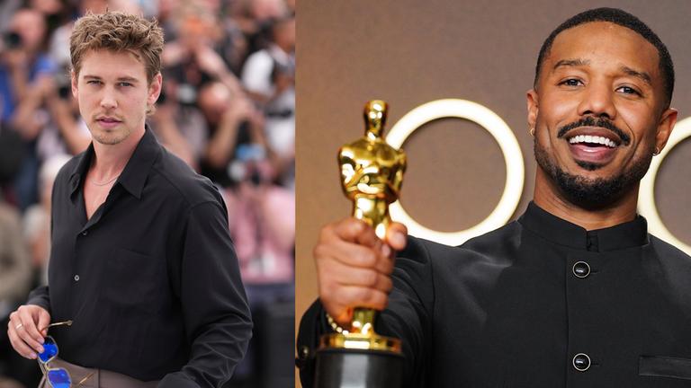 Es sind zwei Bilder von jeweils Austin Butler und Michael B. Jordan nebeneinander zu sehen.