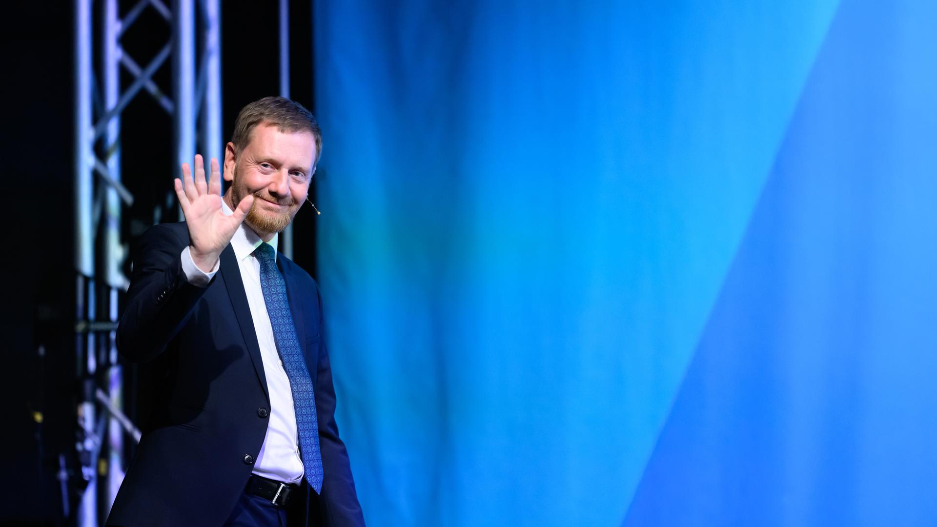 Michael Kretschmer (CDU), Ministerpräsident von Sachsen, beim Wahlforum zur Landtagswahl in Sachsen