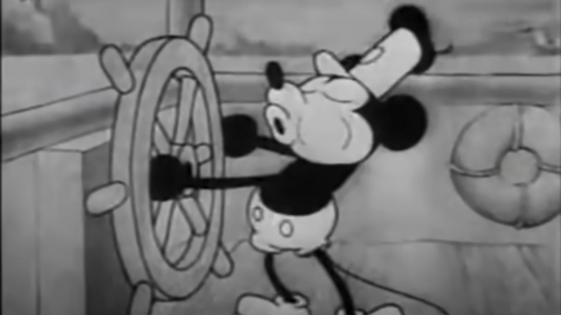 Mickey Maus im Zeichentrickkurzfilm „Steamboat Willie“ aus dem Jahr 1928.