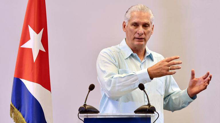 Der kubanische Präsident Miguel Díaz‑Canel spricht am 13. März 2026 während einer Pressekonferenz in Havanna, Kuba.