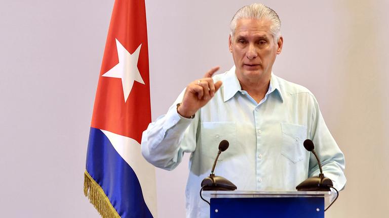 Der kubanische Präsident Miguel Díaz‑Canel spricht am 13. März 2026 während einer Pressekonferenz in Havanna, Kuba.