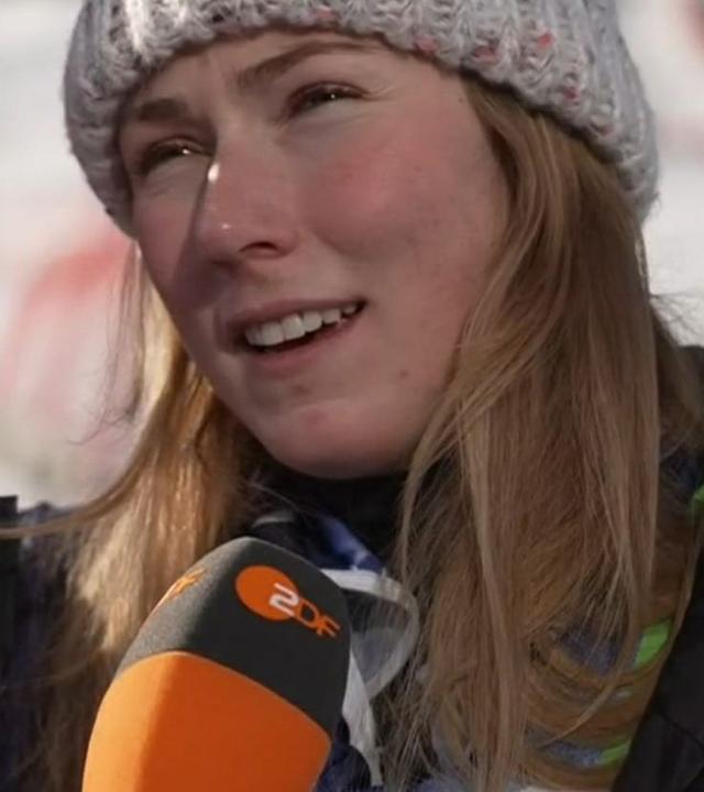 US-Skirennläuferin Mikaela Shiffrin im ZDF-Interview nach ihrem Olympiasieg im Slalom. 