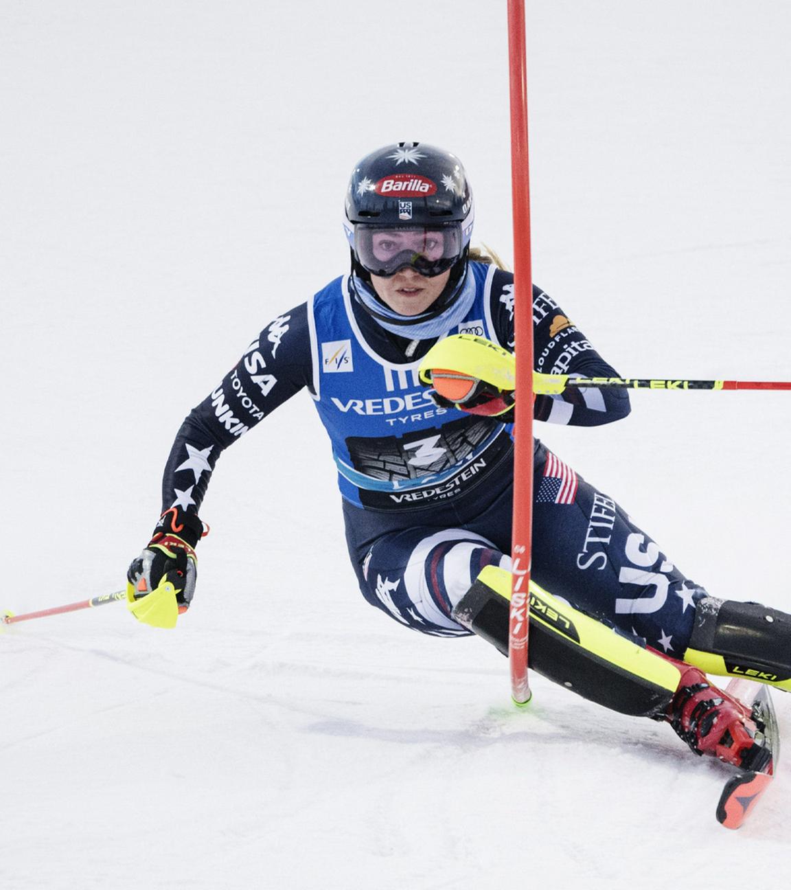 Mikaela Shiffrin (USA) während des ersten Laufs des Slalom-Weltcups der Frauen am Levi Ski Centre in Kittilä, Finnland, am 15. November 2025.
