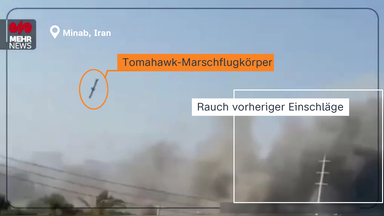 Der Moment, kurz bevor eine Tomahawk-Rakete auf einem Gelände der Revolutionsgarde in Minab einschlägt.