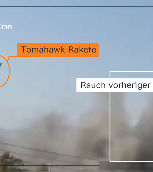 Der Moment, kurz bevor eine Tomahawk-Rakete auf einem Gelände der Revolutionsgarde in Minab einschlägt.