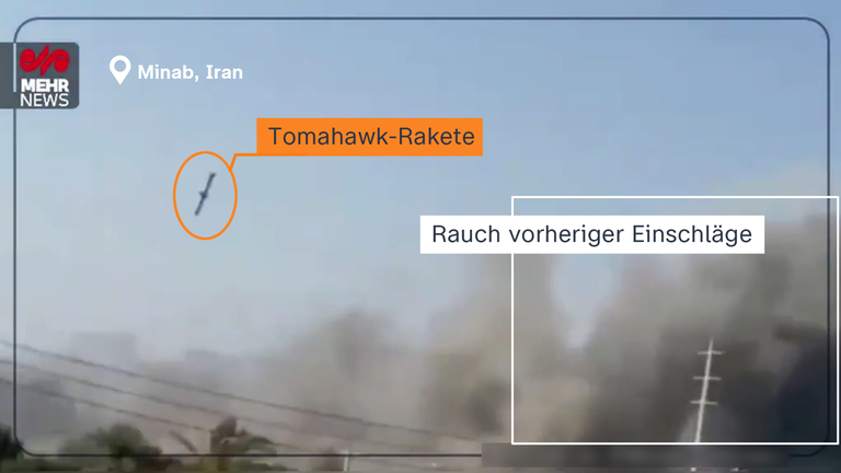 Der Moment, kurz bevor eine Tomahawk-Rakete auf einem Gelände der Revolutionsgarde in Minab einschlägt.