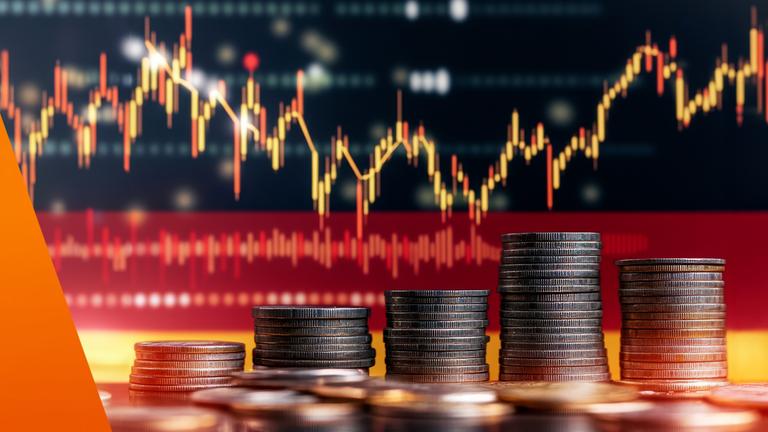 Geldmünzen und Kursverlauf Finanzmarkt