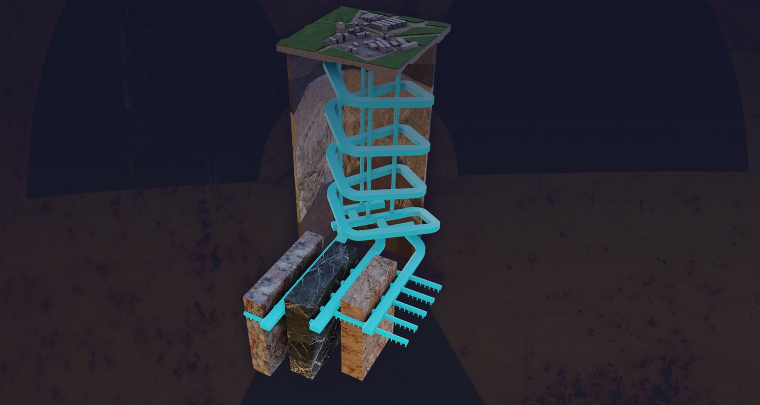 Auf dem Foto ist ein Modell eines Atomendlagers zu sehen. In dieser Art wird es gerade in Finnland gebaut. Es zeigt ein komplexes System an Gängen und Schichten tief unter der Erde.