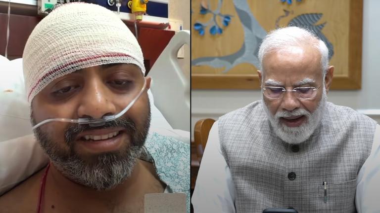 Dieser Screenshot vom YouTube-Kanal von Narendra Modi zeigt den indischen Premierminister Narendra Modi im Gespräch mit dem FlyDubai-Piloten Kapitän Smit Machchhar am Freitag, dem 2. Oktober 2026.
