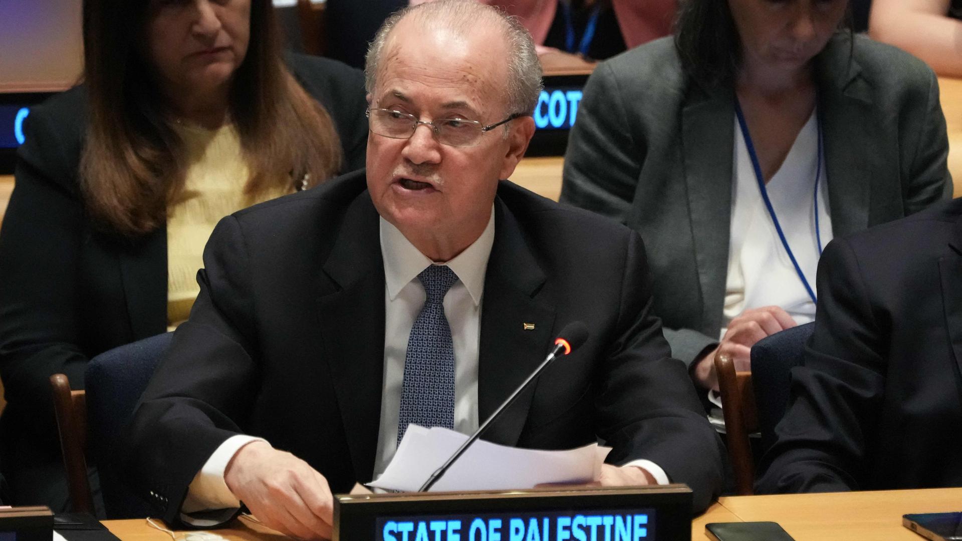Der palästinensische Ministerpräsident Mohammad Mustafa bei einer Konferenz in New York am 28. Juli 2025.