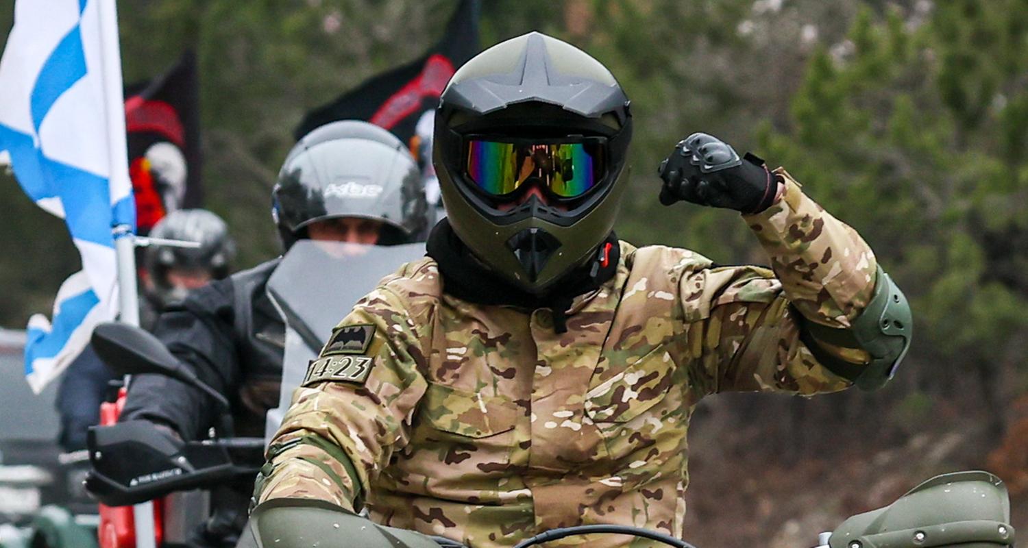 Elfter Jahrestag der russischen Annexion: Motorradkorso der Nachtwölfe auf der Krim Richtung Sewastopol
