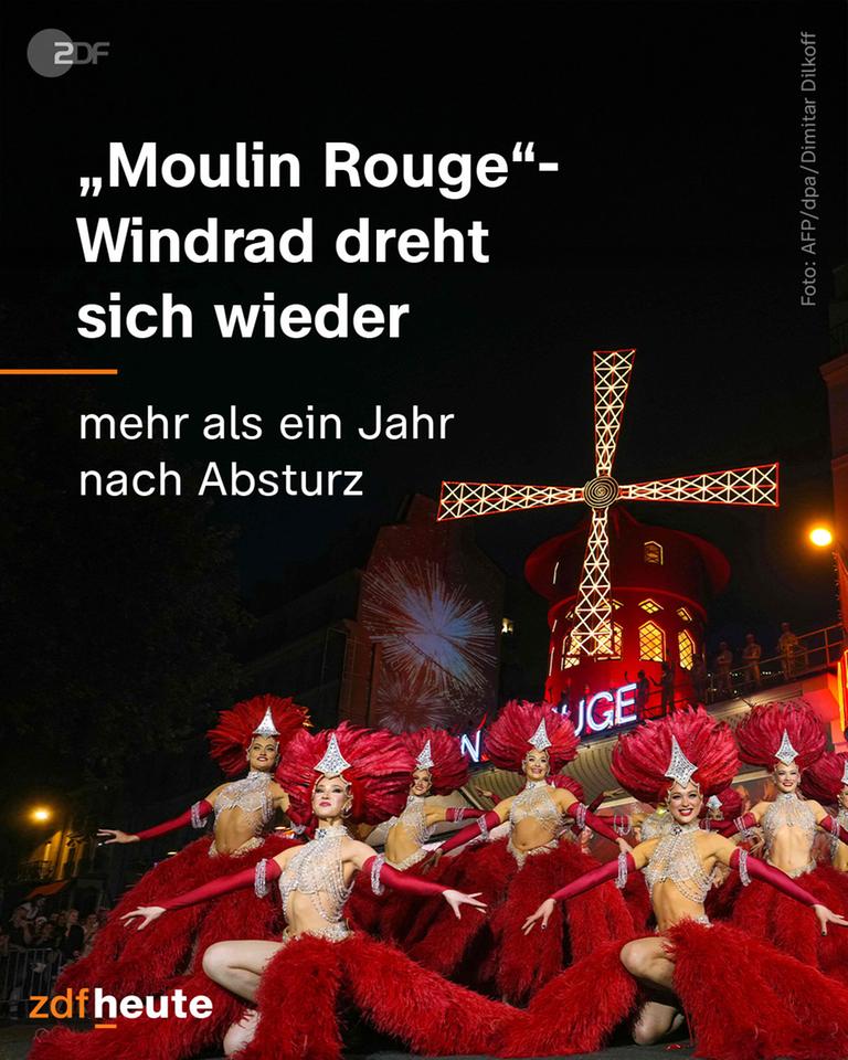 Tänzerinnen des "Moulin Rouge" posieren vor "Moulin Rouge" Windrad 