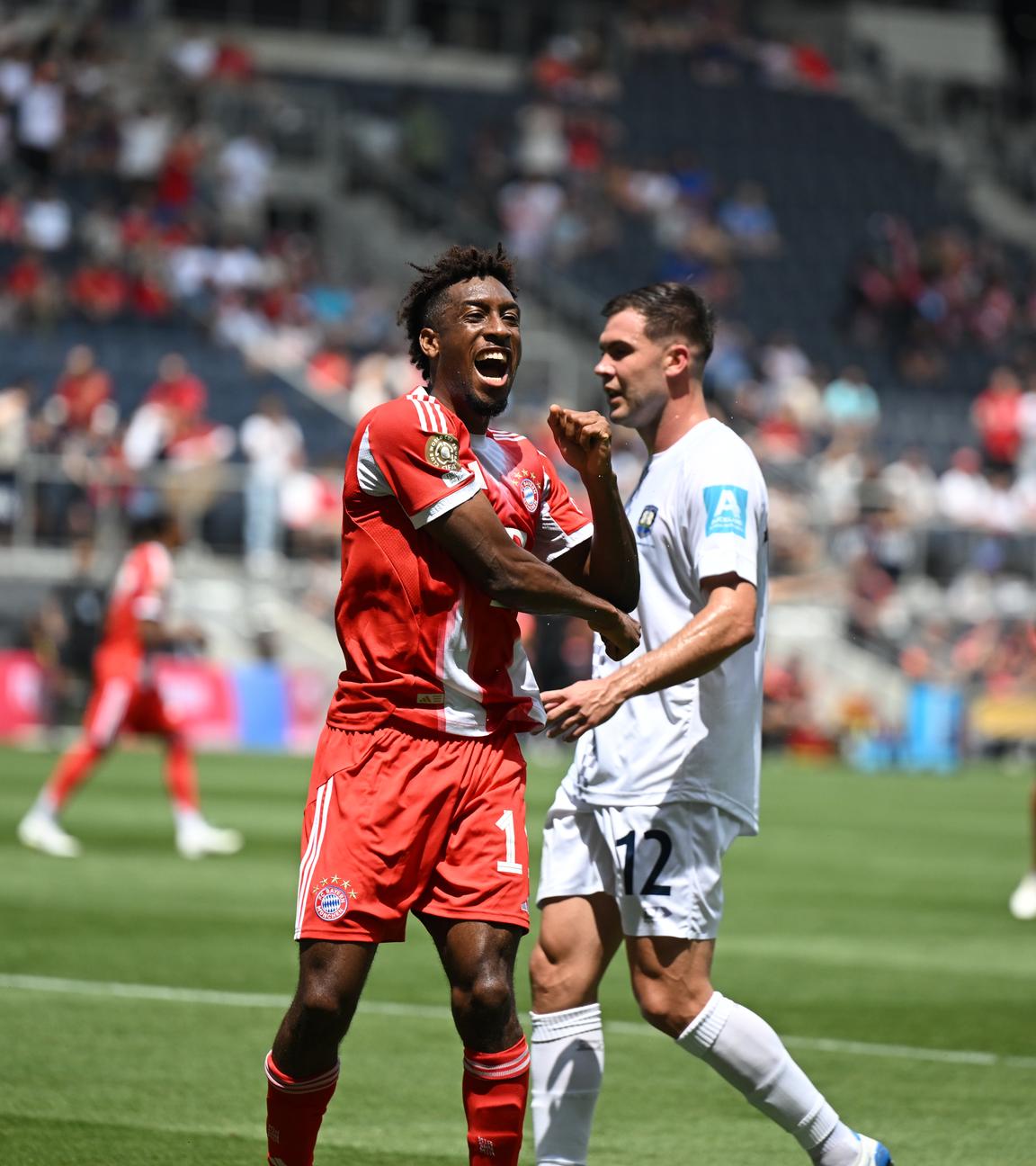 Münchens Kingsley Coman jubelt nach dem Treffer gegen Auckland City am 15.06.2025.