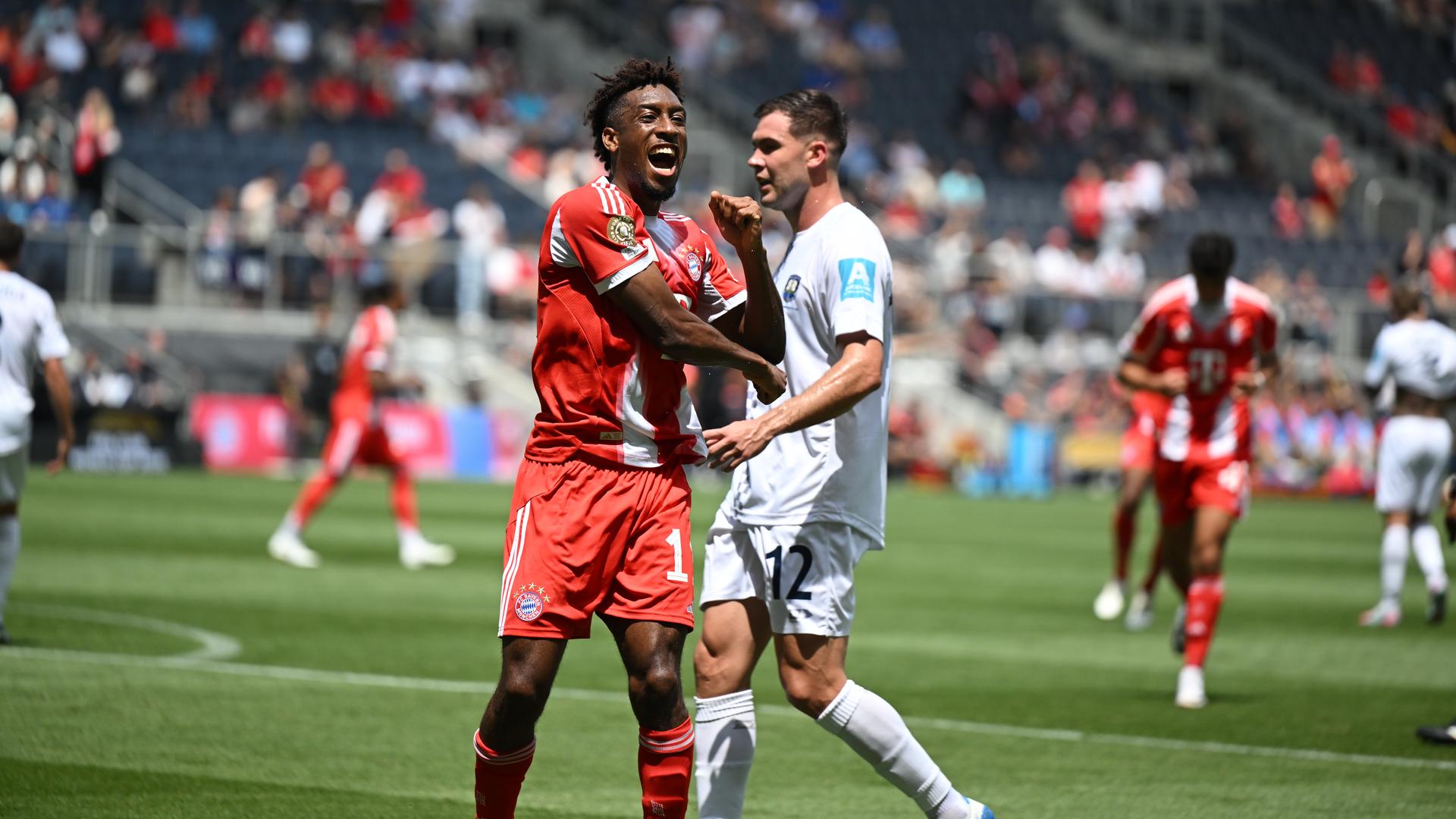 Münchens Kingsley Coman jubelt nach dem Treffer gegen Auckland City am 15.06.2025.