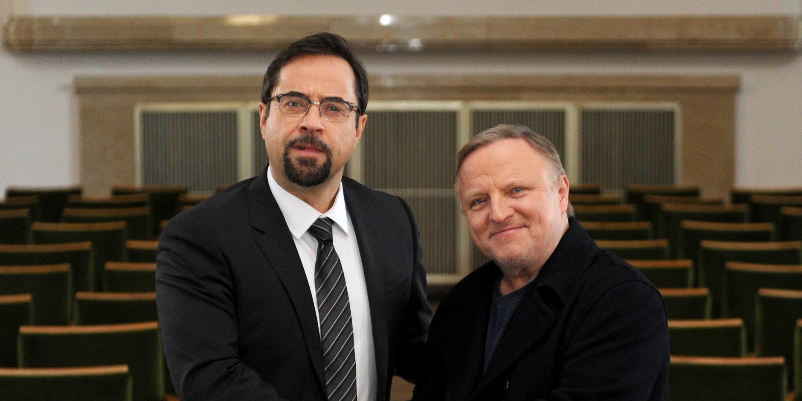 Das "Tatort"-Ermittlerduo aus Münster: Jan Josef Liefers und Axel Prahl.