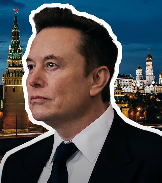 Cut-Out von Elon Musk vor dem Kreml