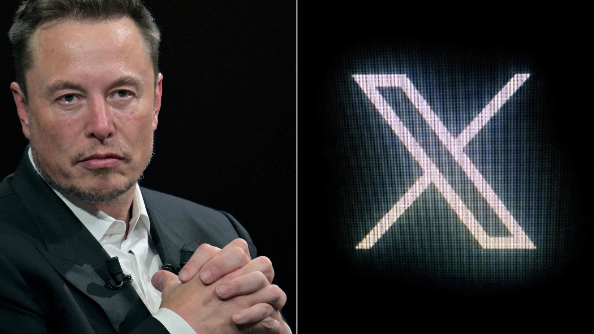Elon Musk vor einem "X"-Logo