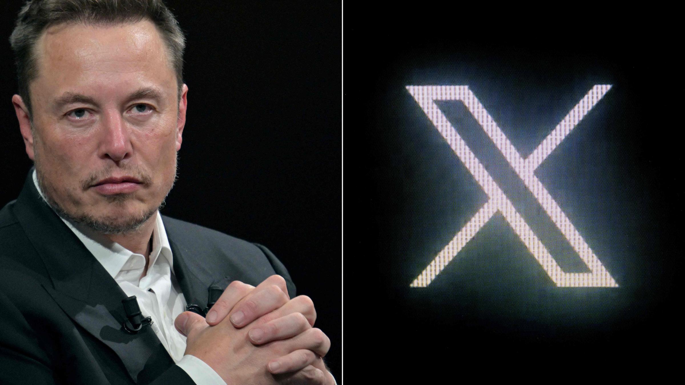 Elon Musk vor einem "X"-Logo
