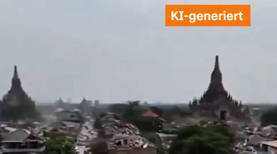 Im Netz kursieren nach den verheerenden Erdbeben in Myanmar und Thailand viele KI-Fakes. Ein Screenshot von einem KI-generierten Video.