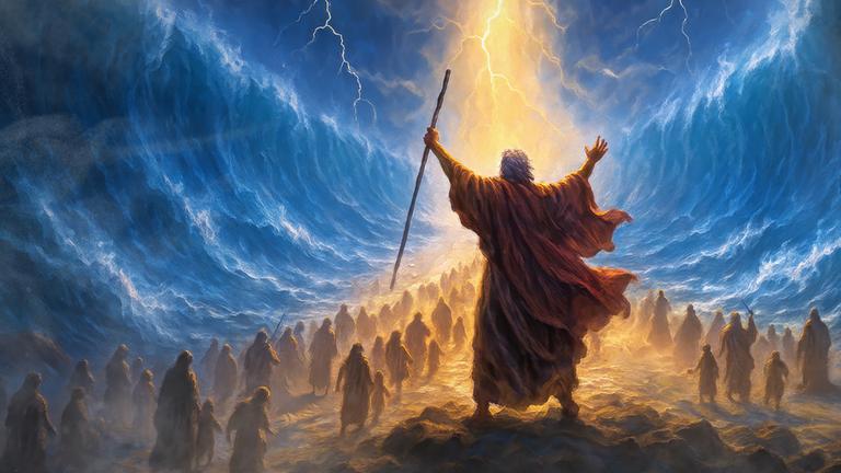 Animation: Moses teilt das Rote Meer.