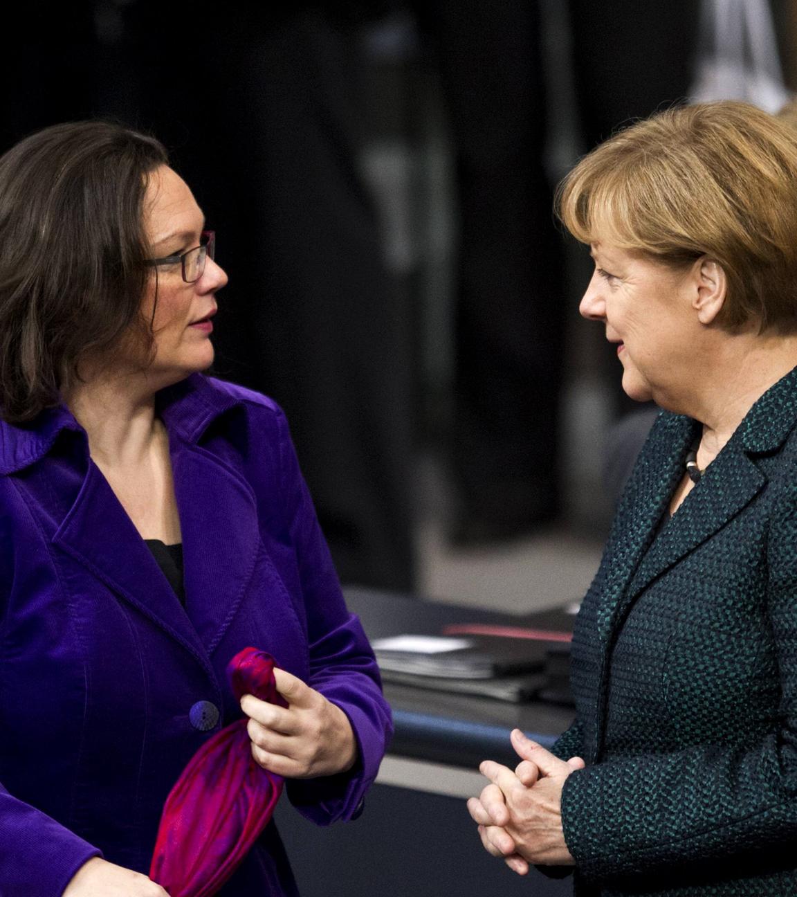 Andrea Nahles und Angela Merkel (Archivbild vom 26.11.2014)