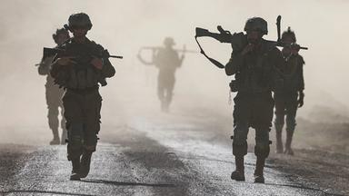 Israelische Soldaten in der Nähe der Grenze zum Gazastreifen im Süden Israels, aufgenommen am 12.03.2024