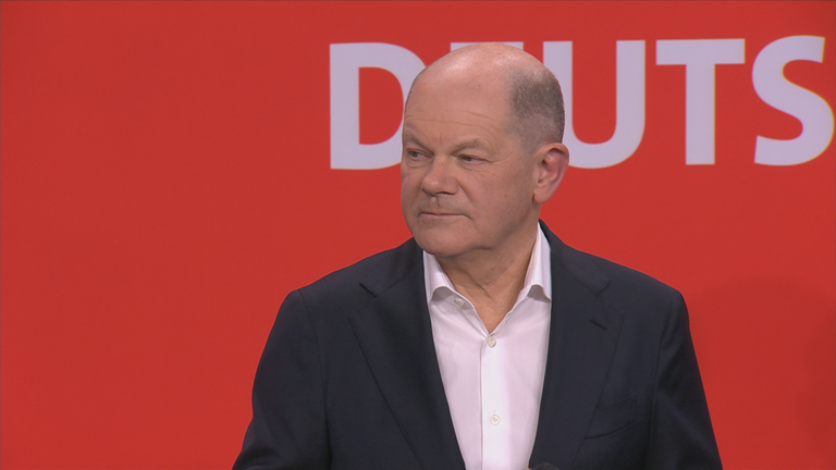 Scholz von der SPD mit einer Reaktion zur Bundestagswahl 2025.
