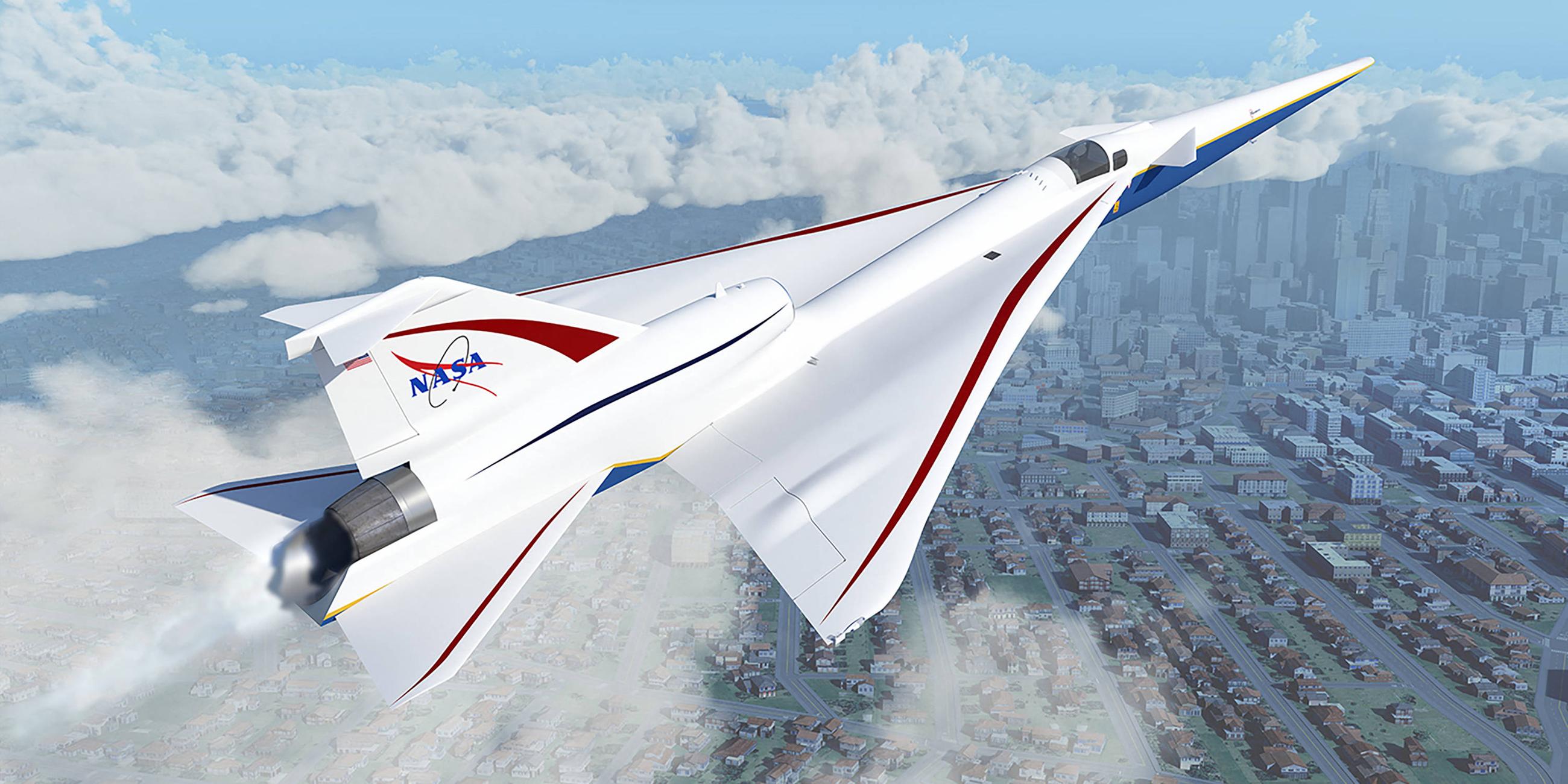 Das NASA-Flugzeug X-59 ist so konzipiert, dass es schneller als die Schallgeschwindigkeit fliegt, ohne einen lauten, störenden Schallknall zu erzeugen.