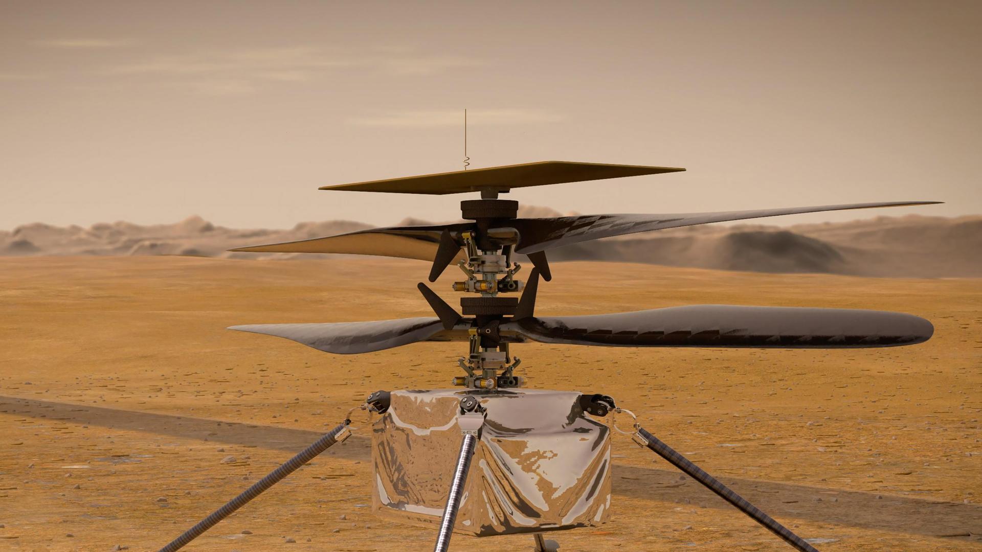 Eine von der Nasa zur Verfügung gestellte Illustration zeigt den "Ingenuity"-Hubschrauber auf der Marsoberfläche.