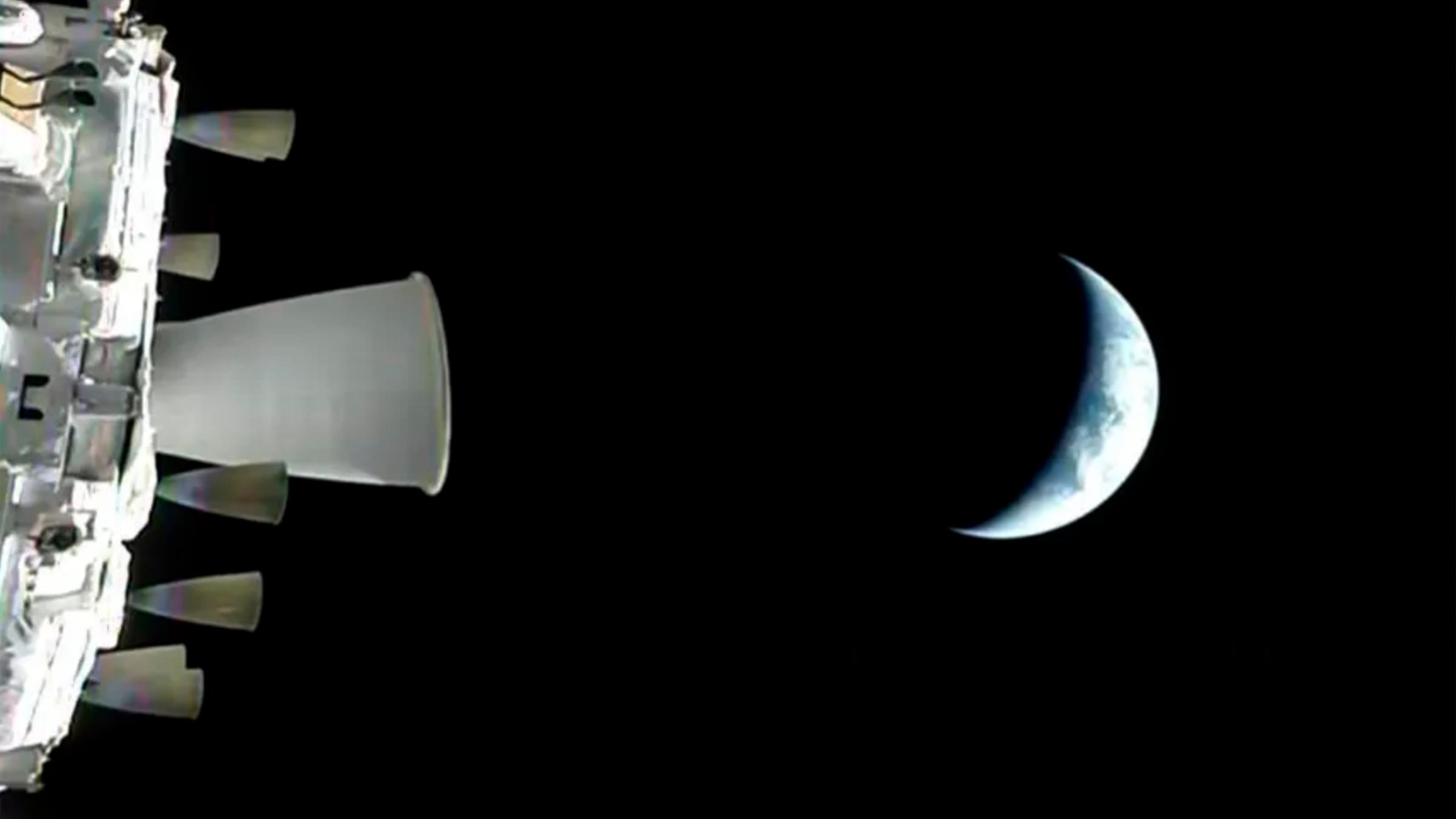 Dieses von der NASA zur Verfügung gestellte Foto zeigt die Erde aus der Perspektive des NASA-Raumschiffs Orion während des Artemis-2-Testflugs, der die Erde umkreist.