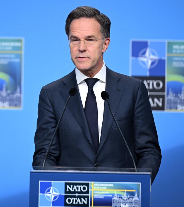 NATO-Generalsekretär Mark Rutte spricht beim Treffen der NATO-Außenminister in Schweden.