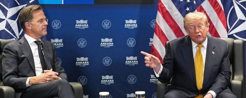 Nato-Gipfel in Ankara (Türkei) - Donald Trump (r.) und Mark Rutte , aufgenommen am 08.07.2026