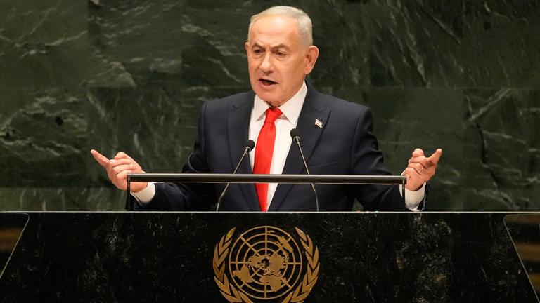 Benjamin Netanjahu, Ministerpräsident von Israel, spricht im Hauptquartier der Vereinten Nationen während der 81. Sitzung der Generalversammlung der Vereinten Nationen.