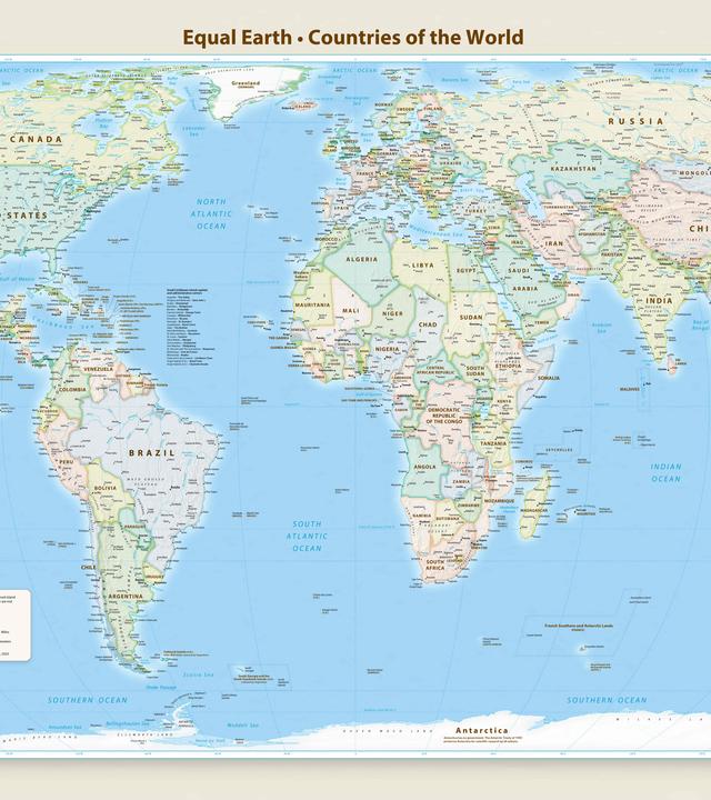 Diese von Equal Earth bereitgestellte Grafik zeigt die Equal-Earth-Kartenprojektion.
