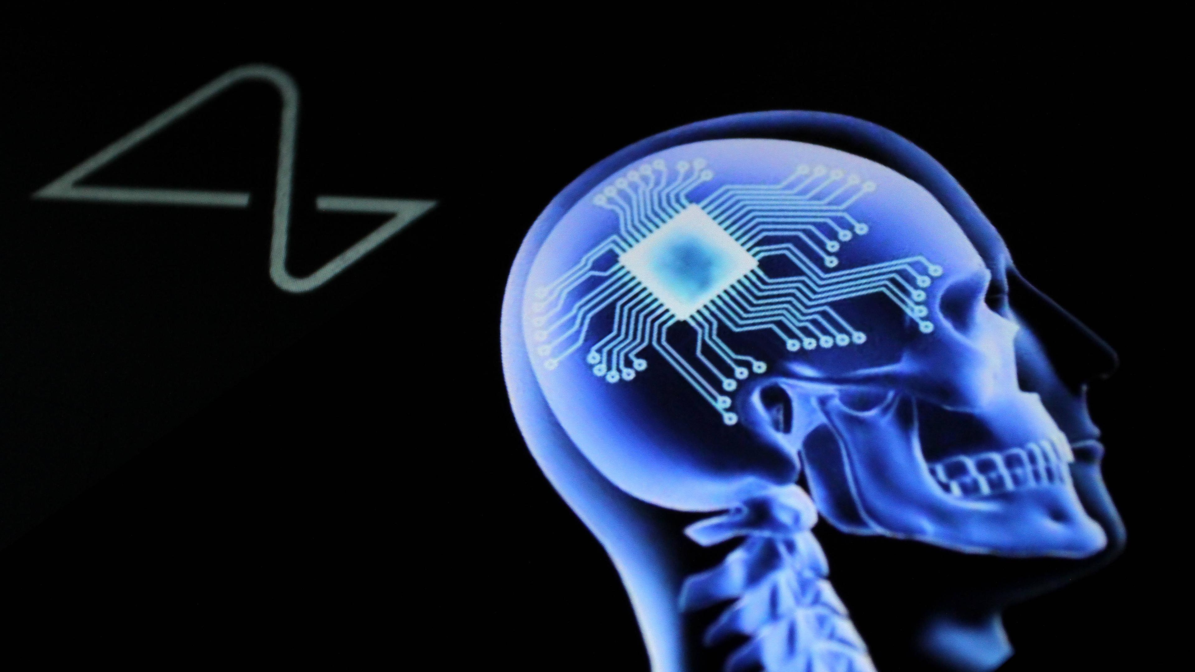Logo von Neuralink und Grafik eines Gehirnes